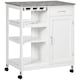image 1 of HOMCOM Compact Kitchen Trolley Utility Cart on Wheels with Wine Rack, Drawer, Open Shelf and Storage Cabinet for Dining Room, White