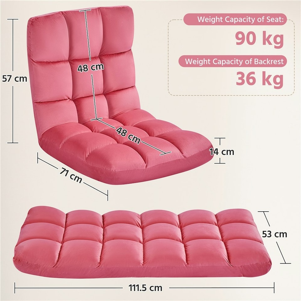 image 1 of Yaheetech Lazy Sleeper Recliner with 14 Adjustable Positions and Backrest Pink