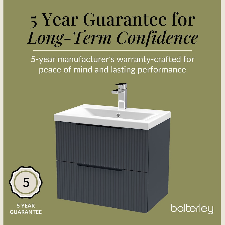 image 1 of Balterley Fluted Front Wall Hung 2-Drawer Bathroom Vanity Unit with 1 Tap Hole Basin, Handles | Grey | Soft Black