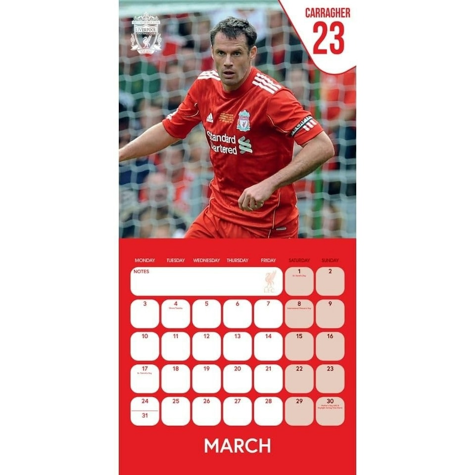 image 1 of Liverpool FC Legends 2025 Wall Calendar - Claret Red/White/Green - One Size