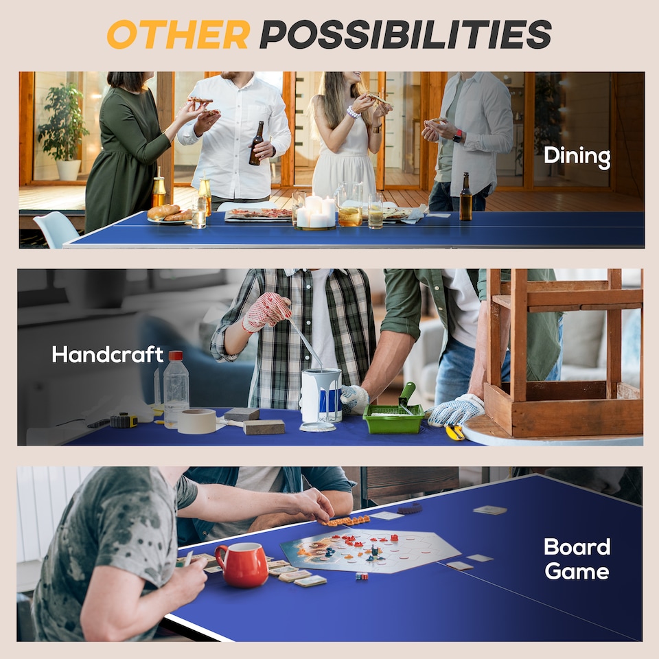 image 1 of SPORTNOW 9FT Foldable Table Tennis Table, Fold Into Quarters, Indoor Portable Full Size Ping Pong Table with Cover, Net, Paddles, Balls, Blue