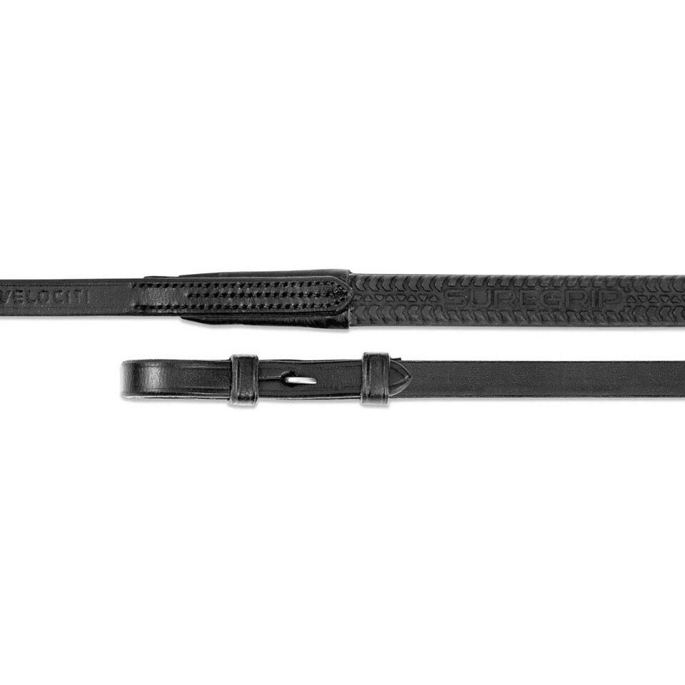 Velociti Gara Leather Tyre Horse Reins - Black - 48in x 0.6in