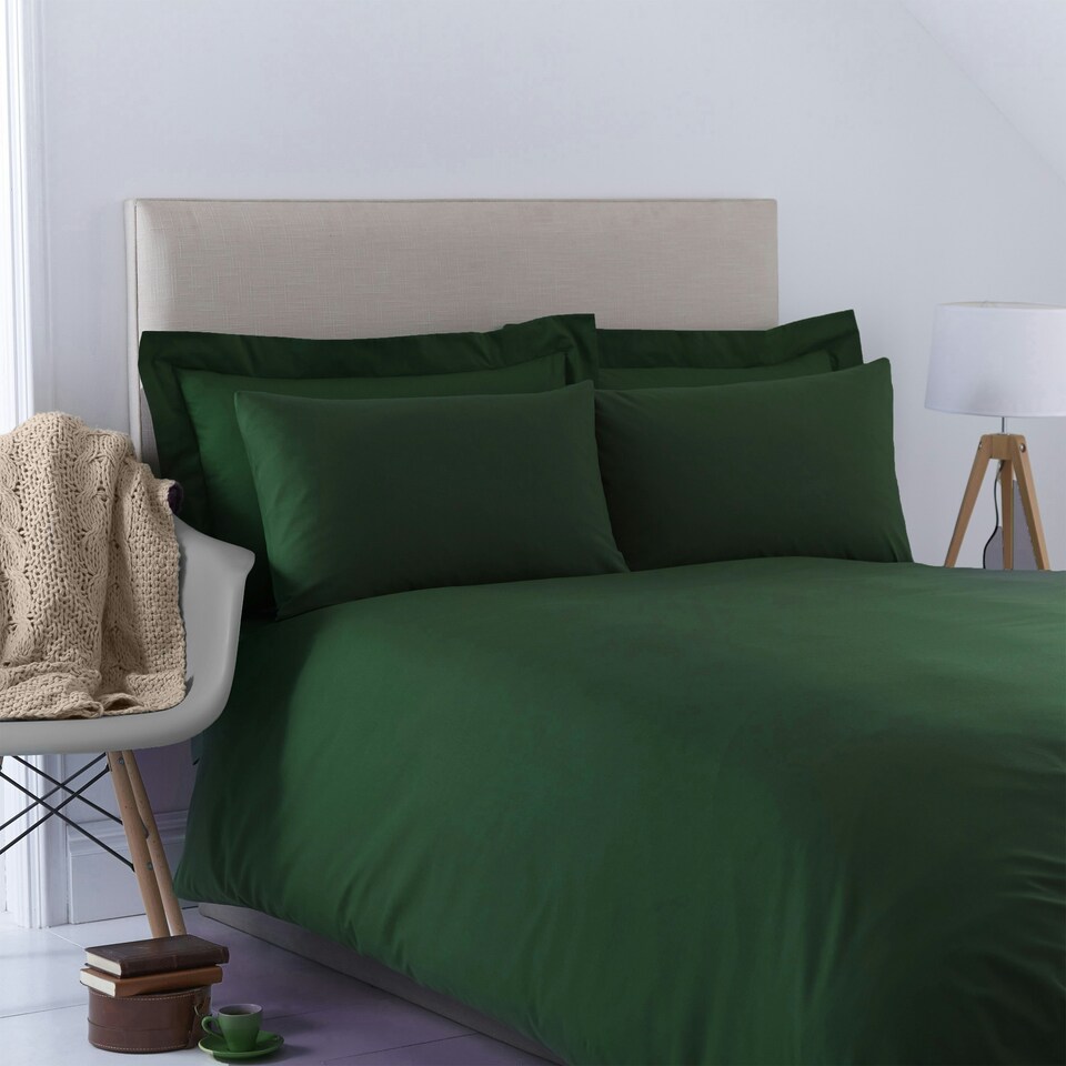 Charlotte Thomas Poetry Plain Dyed Single Bottle Green Duvet Cover Set - 137 x 200cm Green | Bottle Green | Single