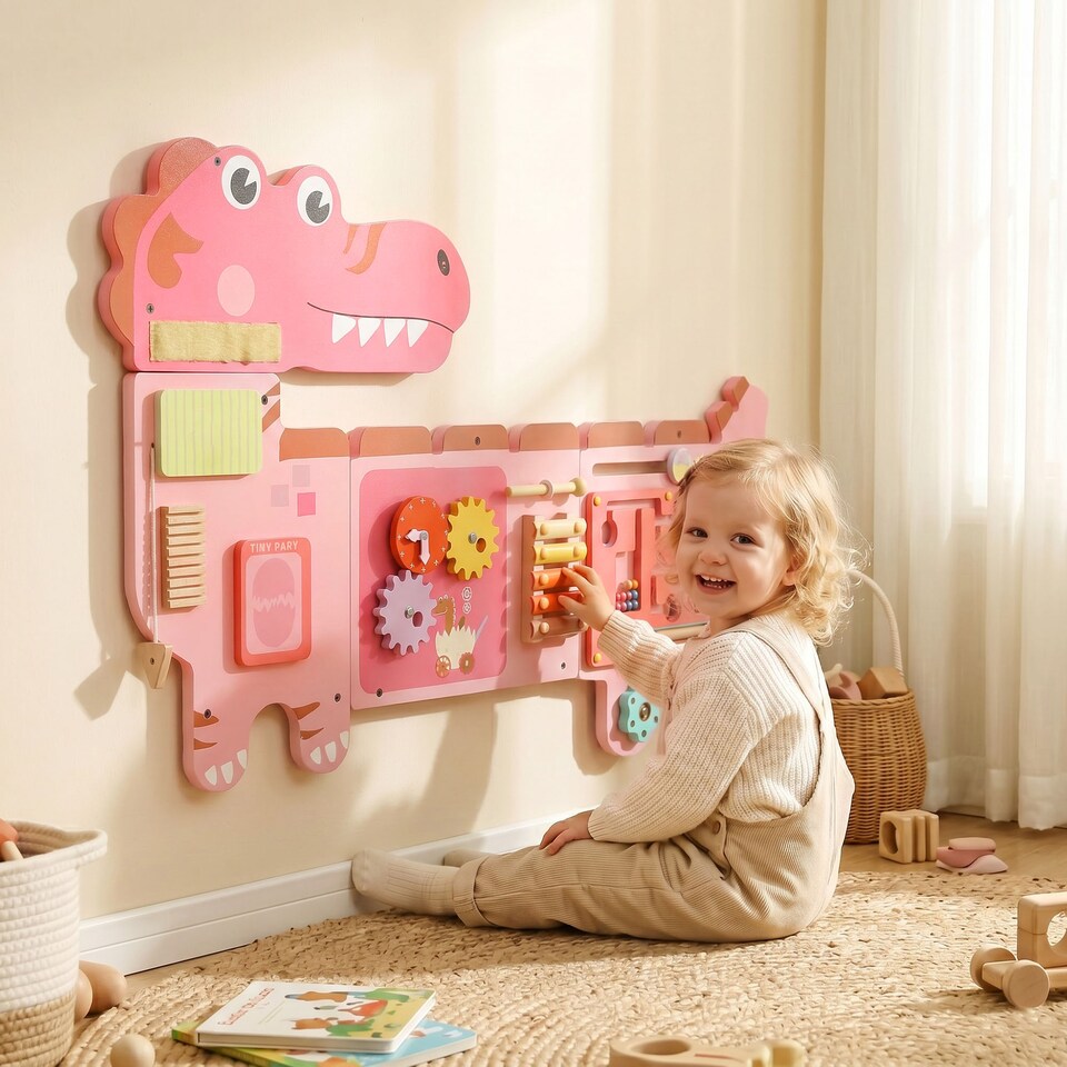 image 1 of AIYAPLAY Busy Board Panels Wall Mounted Dinosaur