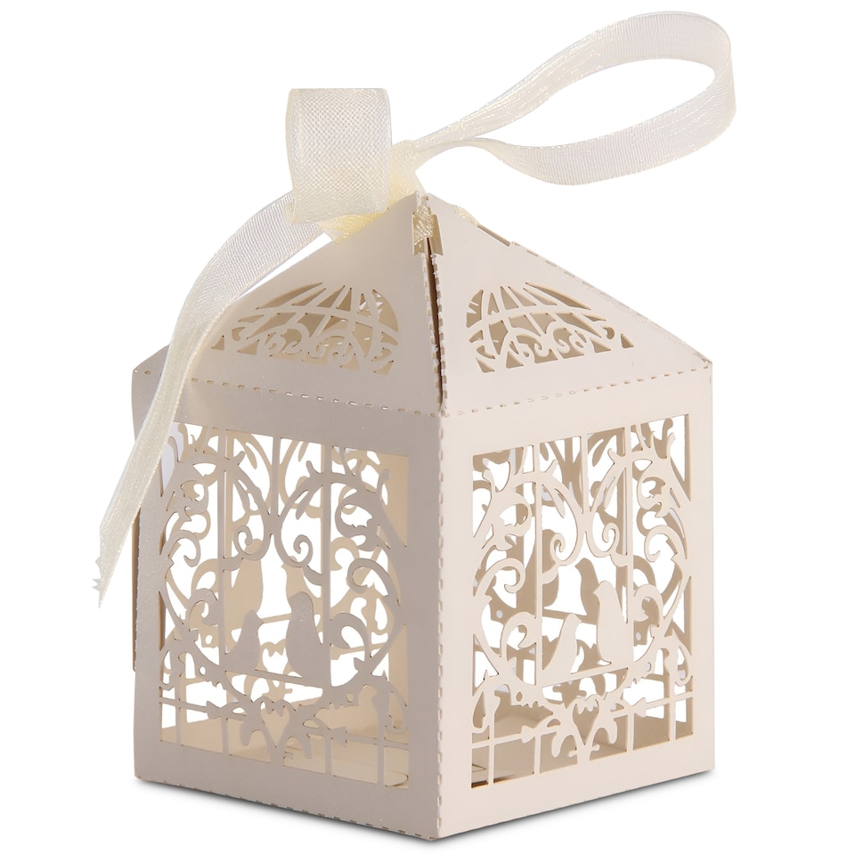 image 1 of Love Birds Wedding Favour Boxes with Organza Ribbon Gift Boxes - 50pcs