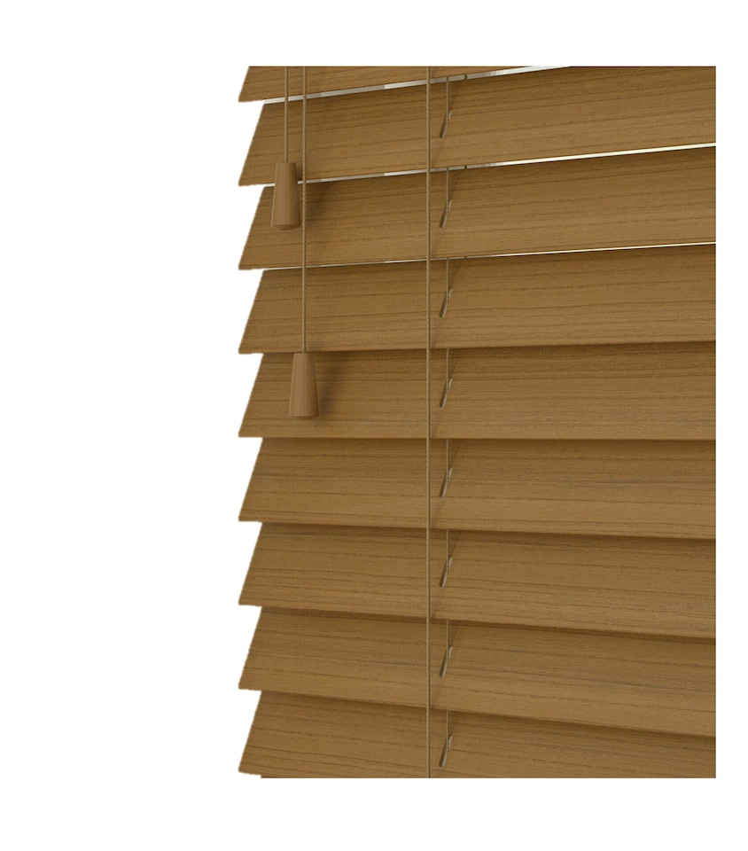 image 1 of 80cm Truffle Faux Wood Venetian Blinds with String (120cm Drop) | Brown | Brown
