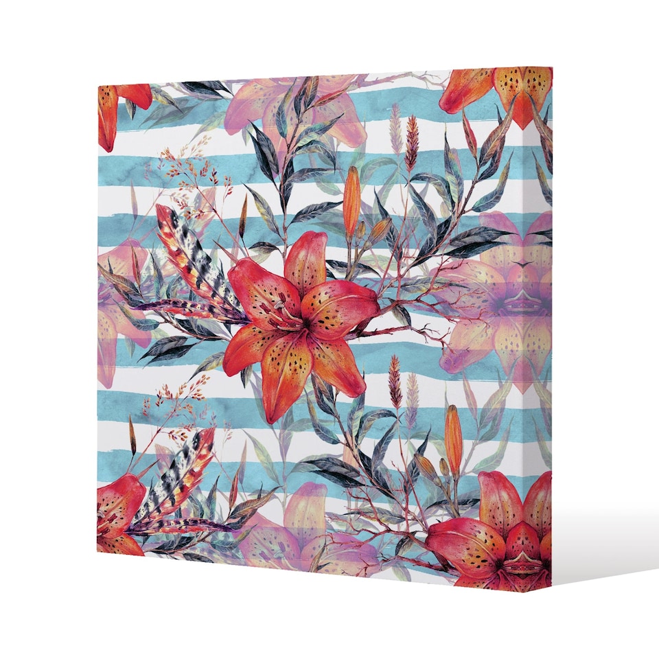 Bouquet of watercolor tiger lilies (Canvas Print) / 46 x 46 x 4cm | Multi