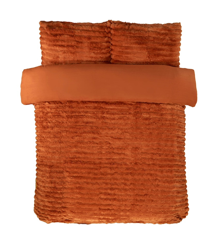 image 1 of Chunky Ribbed Fur Polyester Duvet Cover Set with Pillowcase | Orange | Single | 1