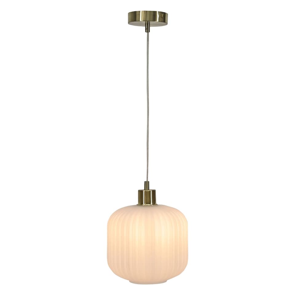 image 1 of Bento - White Ribbed Glass with Satin Brass Pendant Fitting | Gold | White | 1