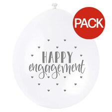 Unique Party Happy Engagement Latex Balloons (Pack of 10) - White/Grey - One Size