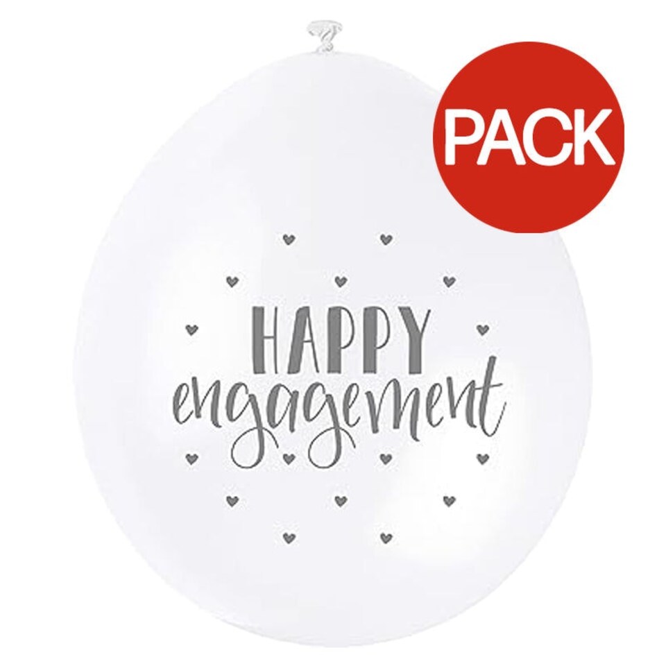 Unique Party Happy Engagement Latex Balloons (Pack of 10) - White/Grey - One Size