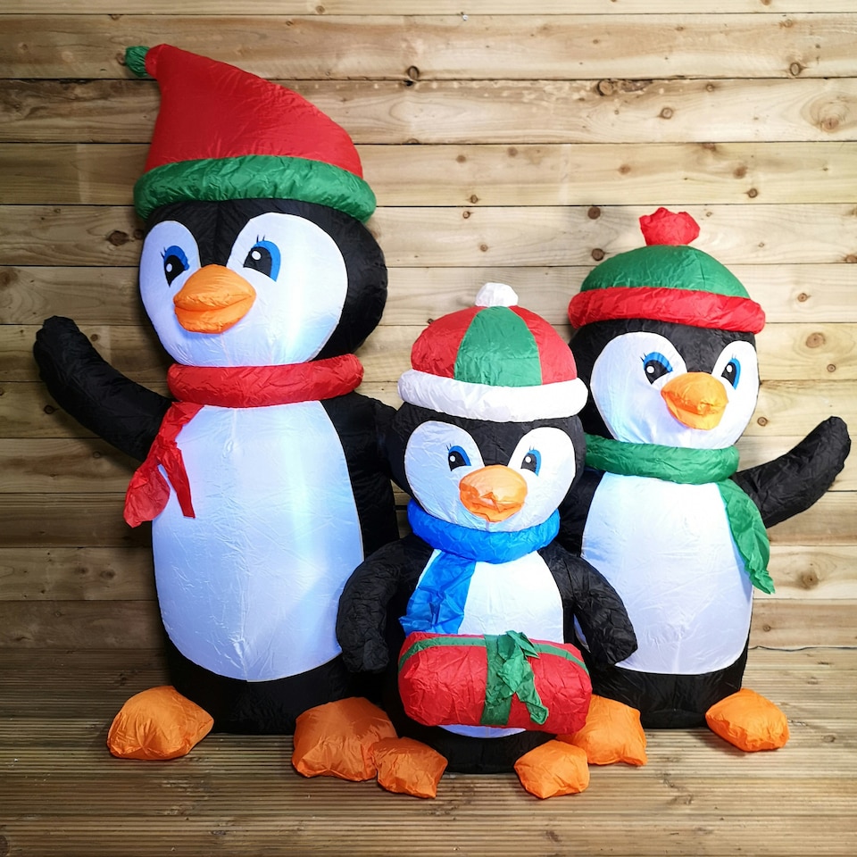 image 1 of 1.5m Inflatable LED Lit Penguin Family Indoor Outdoor Christmas Decoration with 12 Warm White LEDs