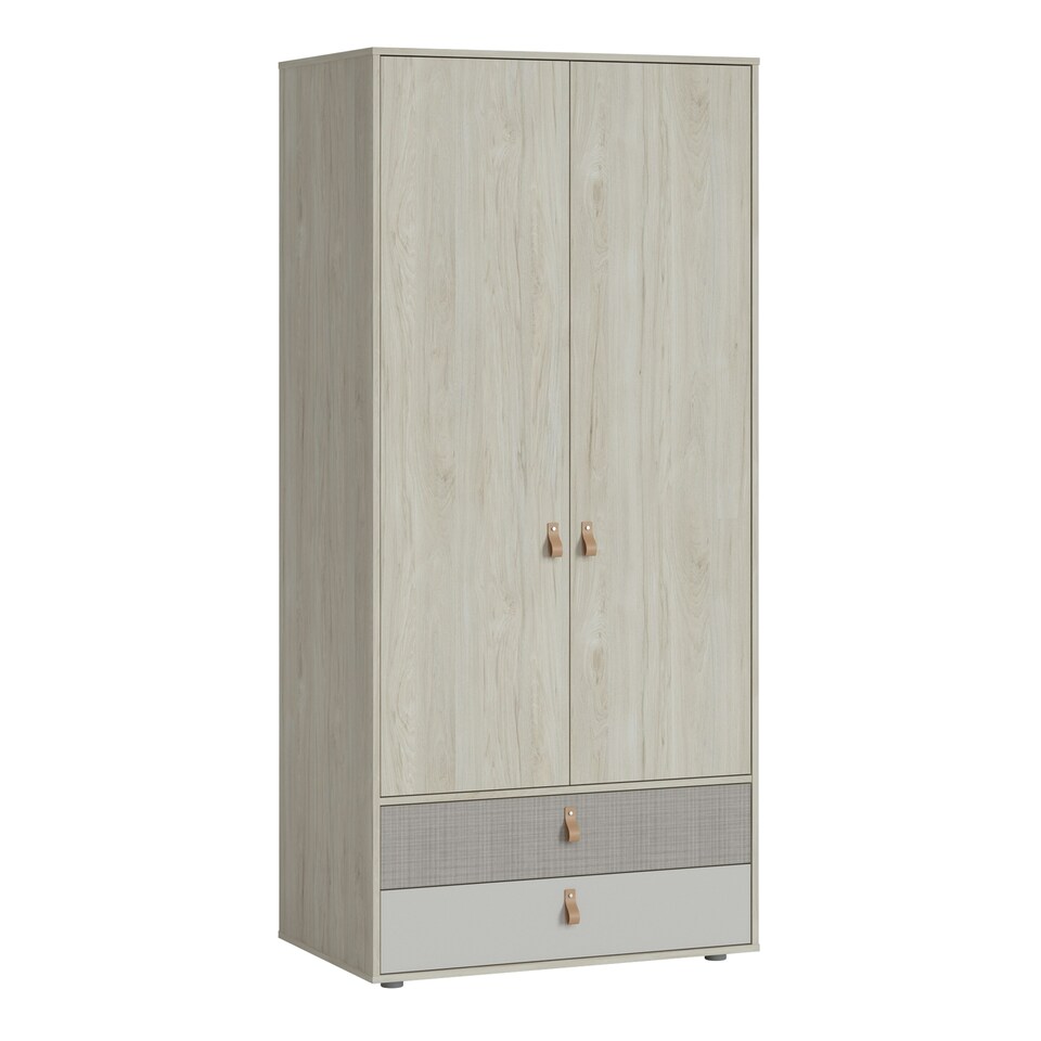 image 1 of Denim 2 Door 2 Drawer Wardrobe in Light Walnut, Grey Fabric Effect and Cashmere