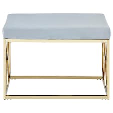 Luxe Powder Blue Velvet And Gold Bench, Stylish Garden Bench For Outdoor, Accent Dining Bench For Diningroom Blue