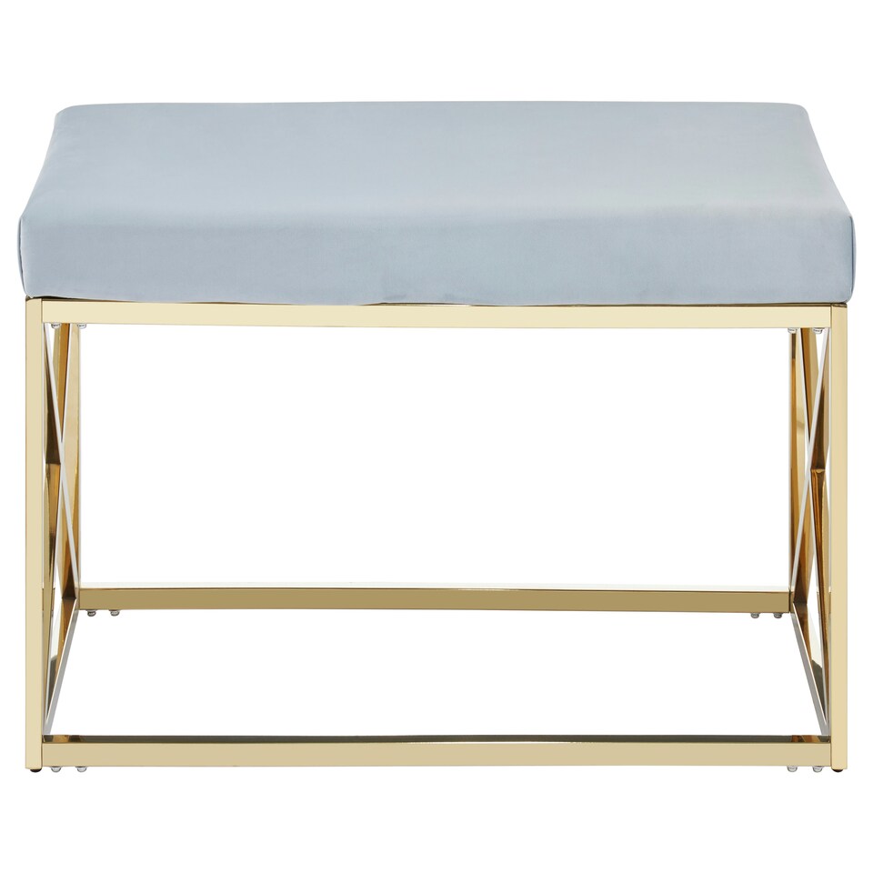 image 1 of Luxe Powder Blue Velvet And Gold Bench, Stylish Garden Bench For Outdoor, Accent Dining Bench For Diningroom Blue