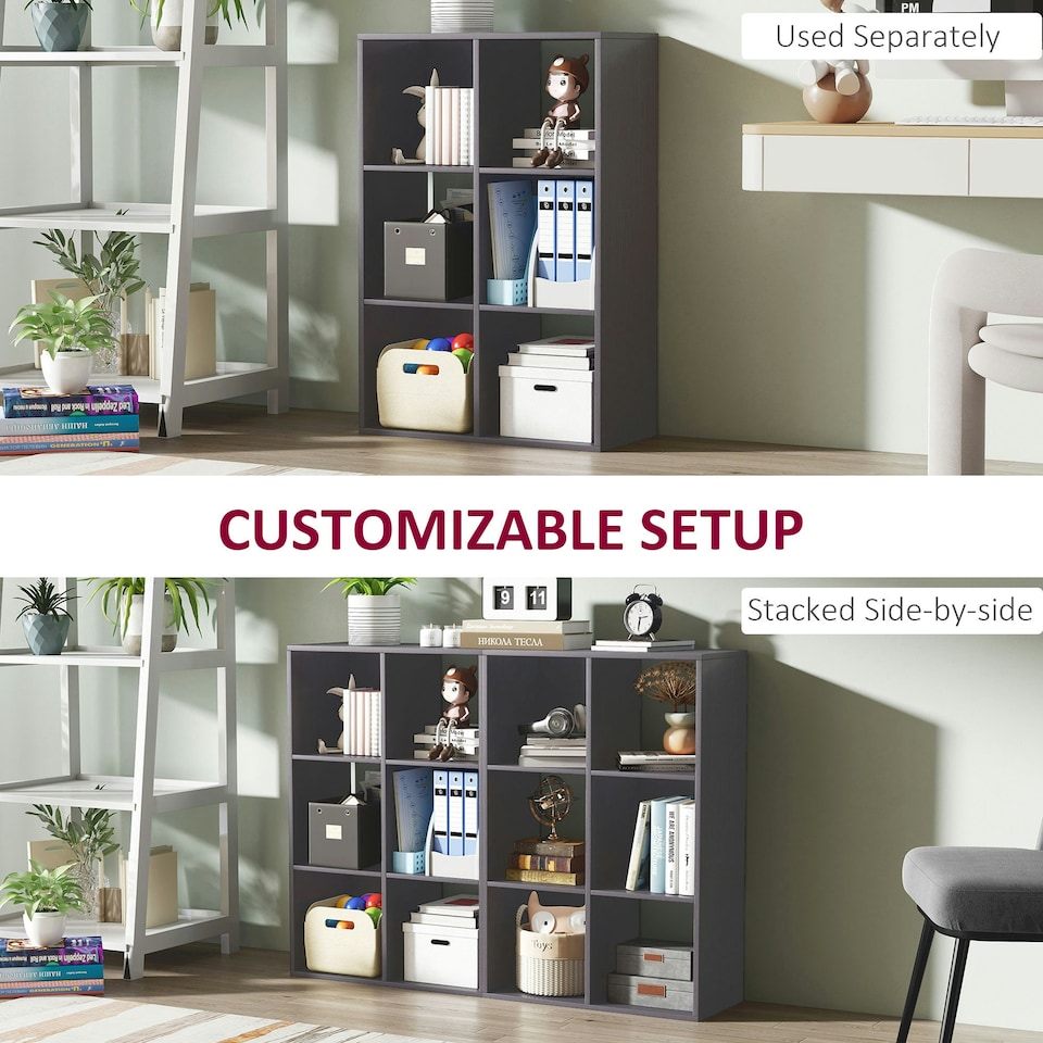 image 1 of HOMCOM 6-Cube Bookshelf, Display Shelving Unit for Home Office, Grey