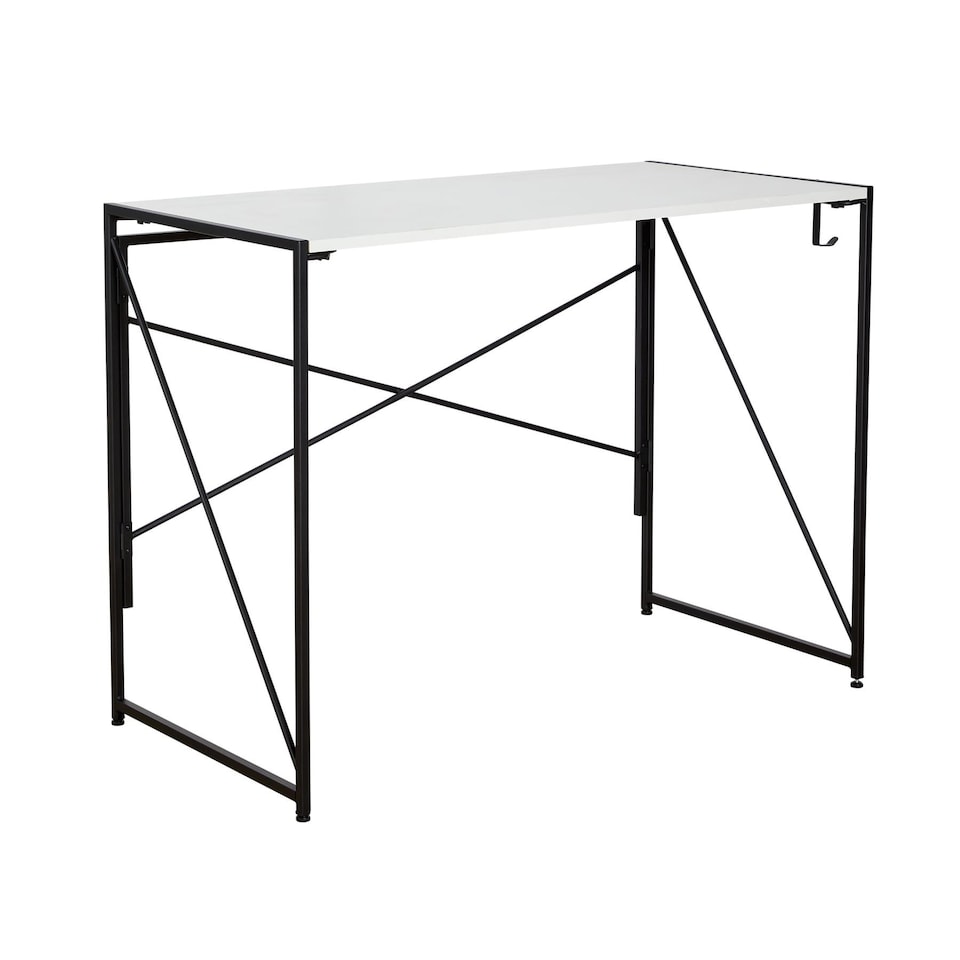 image 1 of Folding Compact Desk Storage Hook Wood Metal Office Computer Table Workstation | White