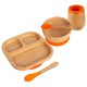 image 1 of Tiny Dining 5pc Bamboo Suction Feeding Set - Segmented/Orange - Divided Non-Slip Bamboo Baby Self-Feeding Dining Weaning Set