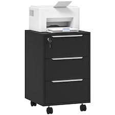 HOMCOM 3-Drawer Lockable Filing Cabinet, File Cabinet on Wheels, Mobile Office Storage Drawers for Home Office, Bedroom and Living Room, Black | Black | Black