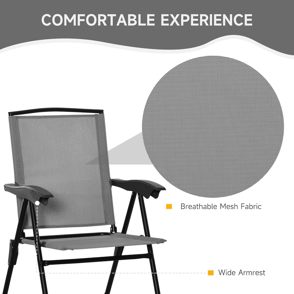 image 1 of Outsunny Patio Bistro Set Folding Chairs Garden Coffee Table for Balcony Grey