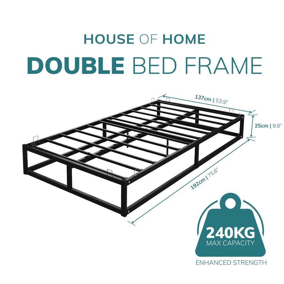 image 1 of Double Bed Frame Extra Strong Platform Metal Frame Bedroom Easy Build