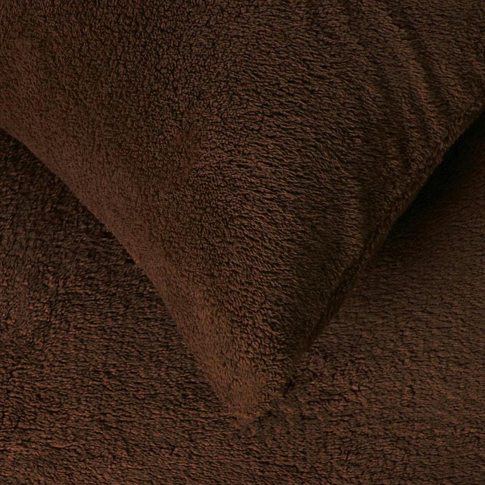 image 1 of OHS Teddy Fleece Ultra Soft Duvet Cover and Pillowcase Set, Double - Chocolate