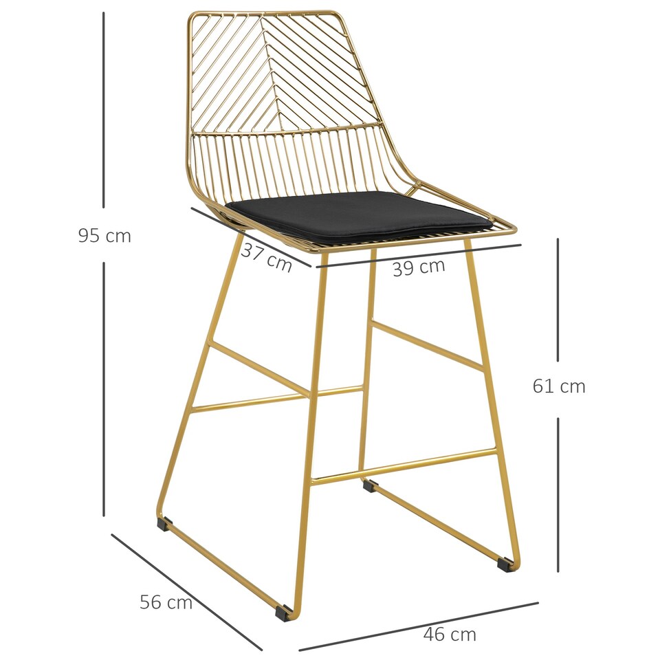 image 1 of HOMCOM Modern Counter Height Bar Stools Set of 2 pcs Wire Metal Barstools