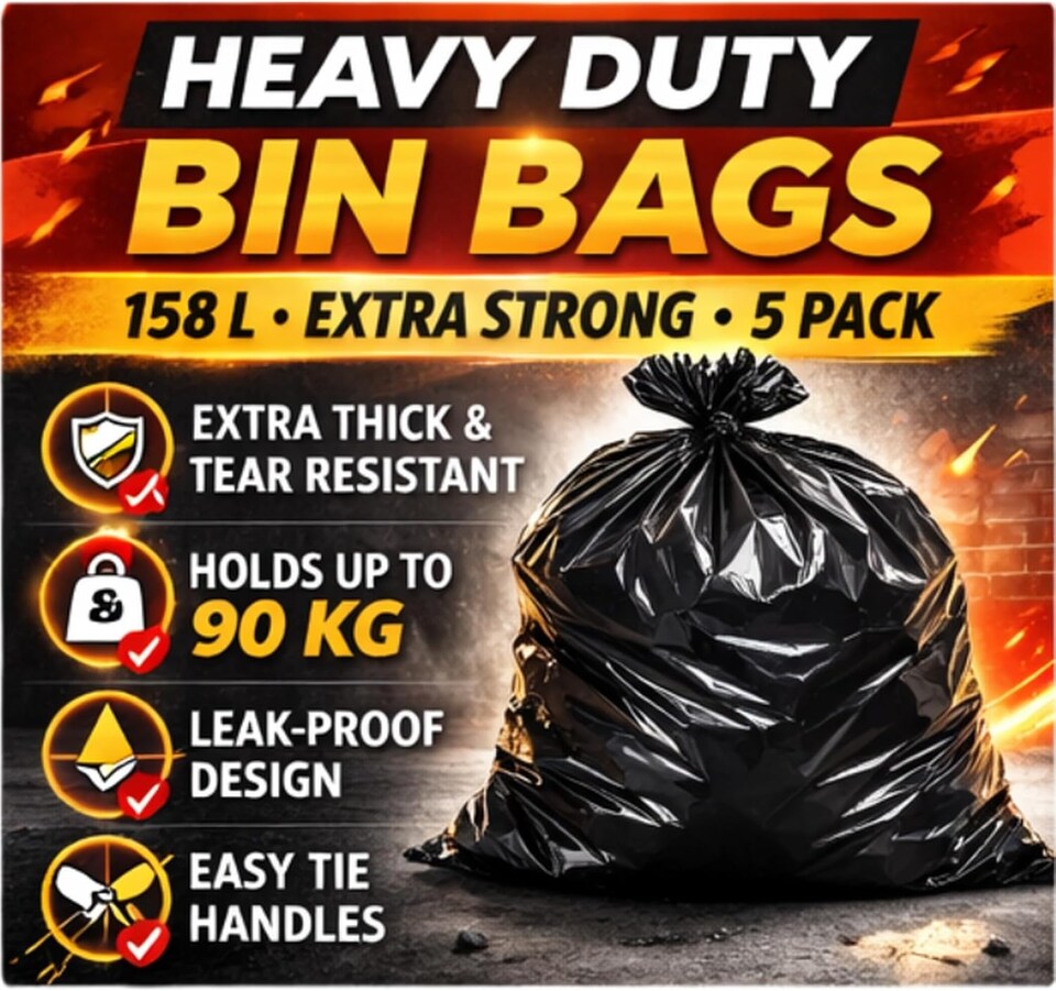 image 1 of Hero Ultimate Heavy Duty Bin Bags 158L Extra Large Refuse Sacks Black 5 Pack 90kg Load Capacity Recycled Plastic