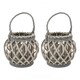 image 1 of JVL Luna Set of 2 Natural Round Willow Wood Lantern With Braided Rope Handle, Grey Wash