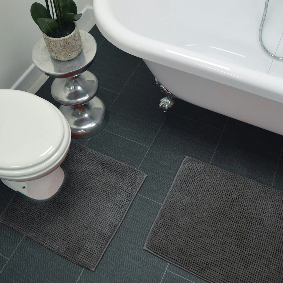 image 1 of Chenille Bobble Non Slip Bath Mat & Pedestal Set | Blue | Cornish Blue