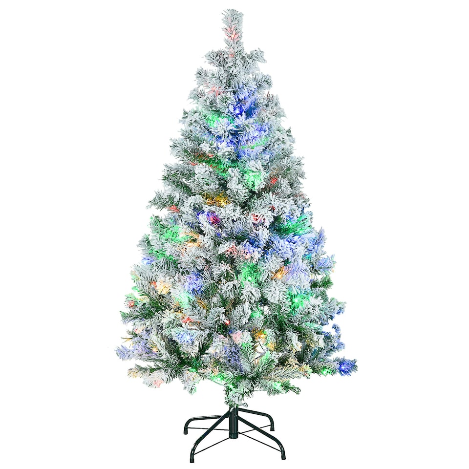 image 1 of HOMCOM 4.5ft Artificial Flocked Christmas Tree with LED Lights, Snow Branches