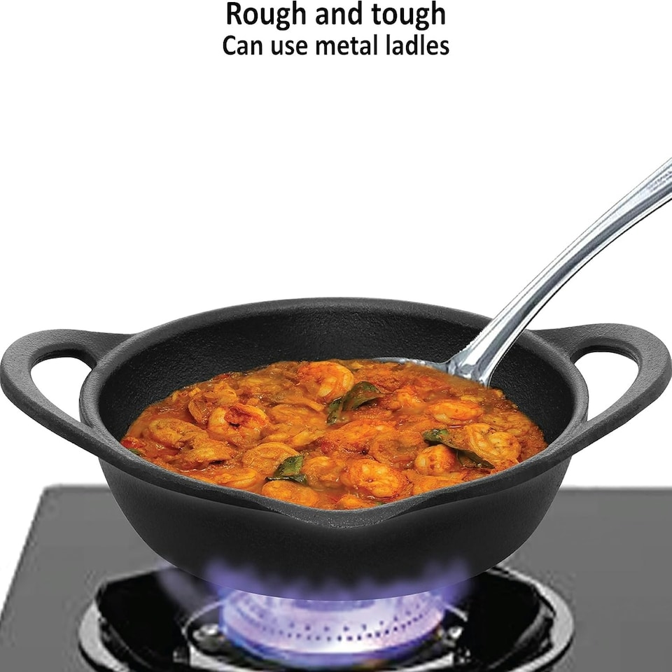 image 1 of Cast Iron Frying Pan, 24 cm Diameter, Cast Iron Skillet, Omlette Pan, Iron Frypan, Black