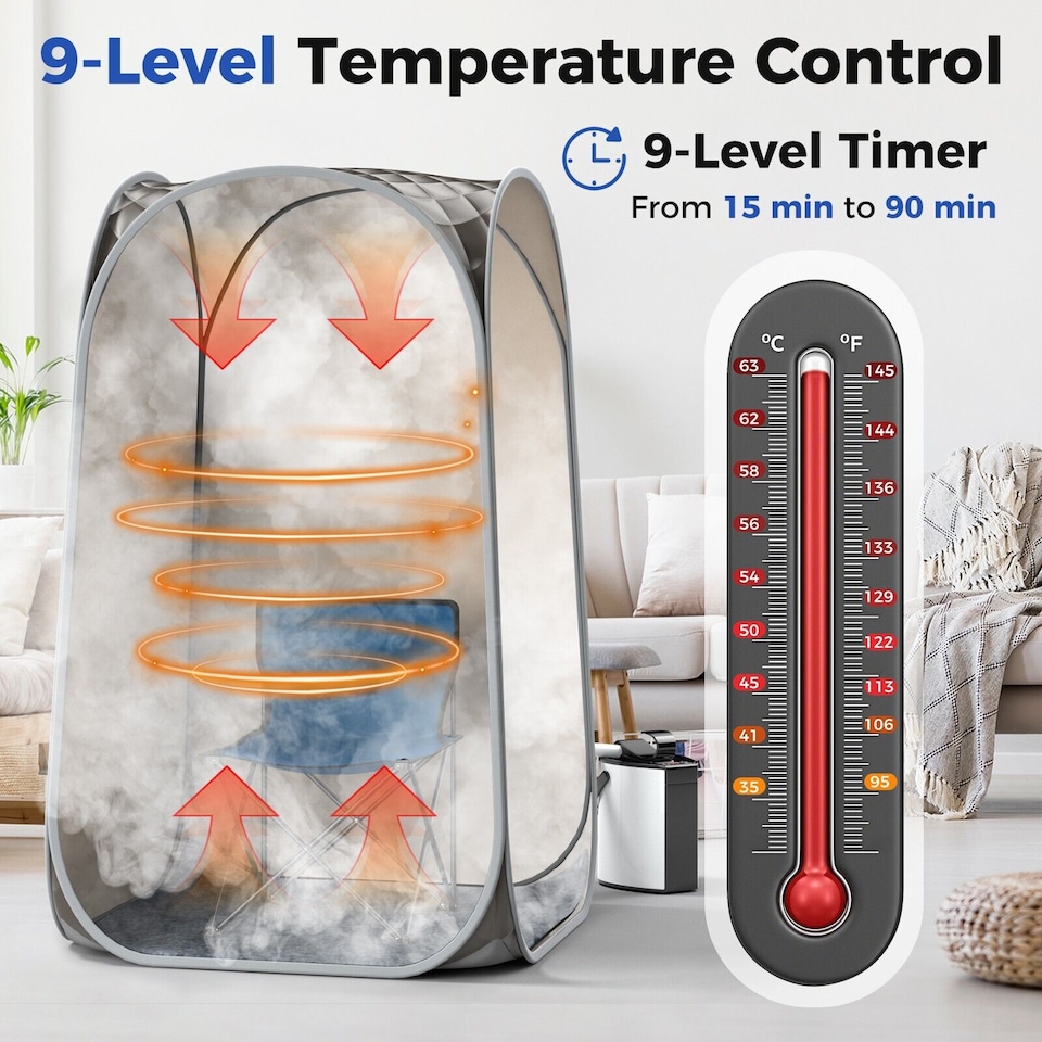 image 1 of COSTWAY Portable Home Sauna Full Body Steam Sauna Tent w/3L Steam Generator