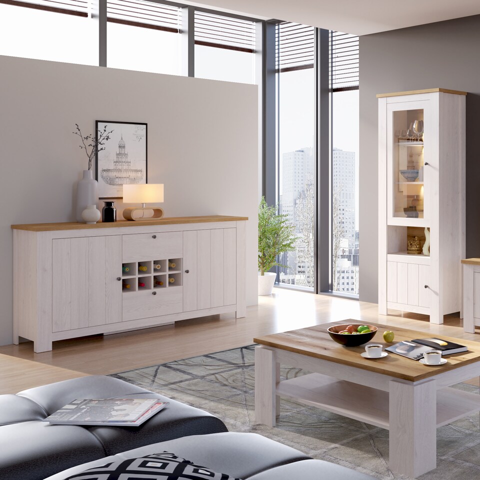 image 1 of Celesto 2 Door 2 Drawer Sideboard with Wine Rack in White and Oak