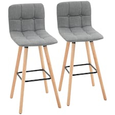 HOMCOM Breakfast Bar Stool Set of 2 Armless Button-Tufted Counter Height Bar Chairs with Wood Legs & Footrest, Grey