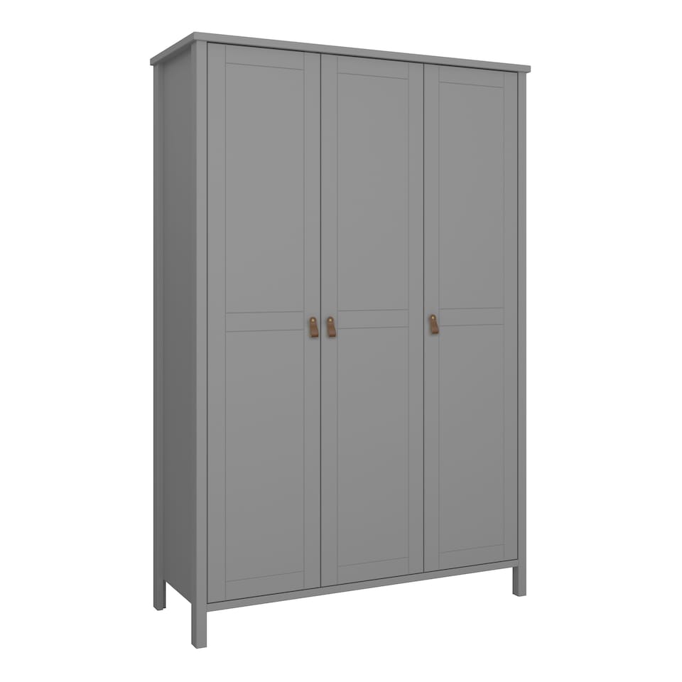 image 1 of Tromso 3 Doors Wardrobe Folkestone Grey with Leather Handles