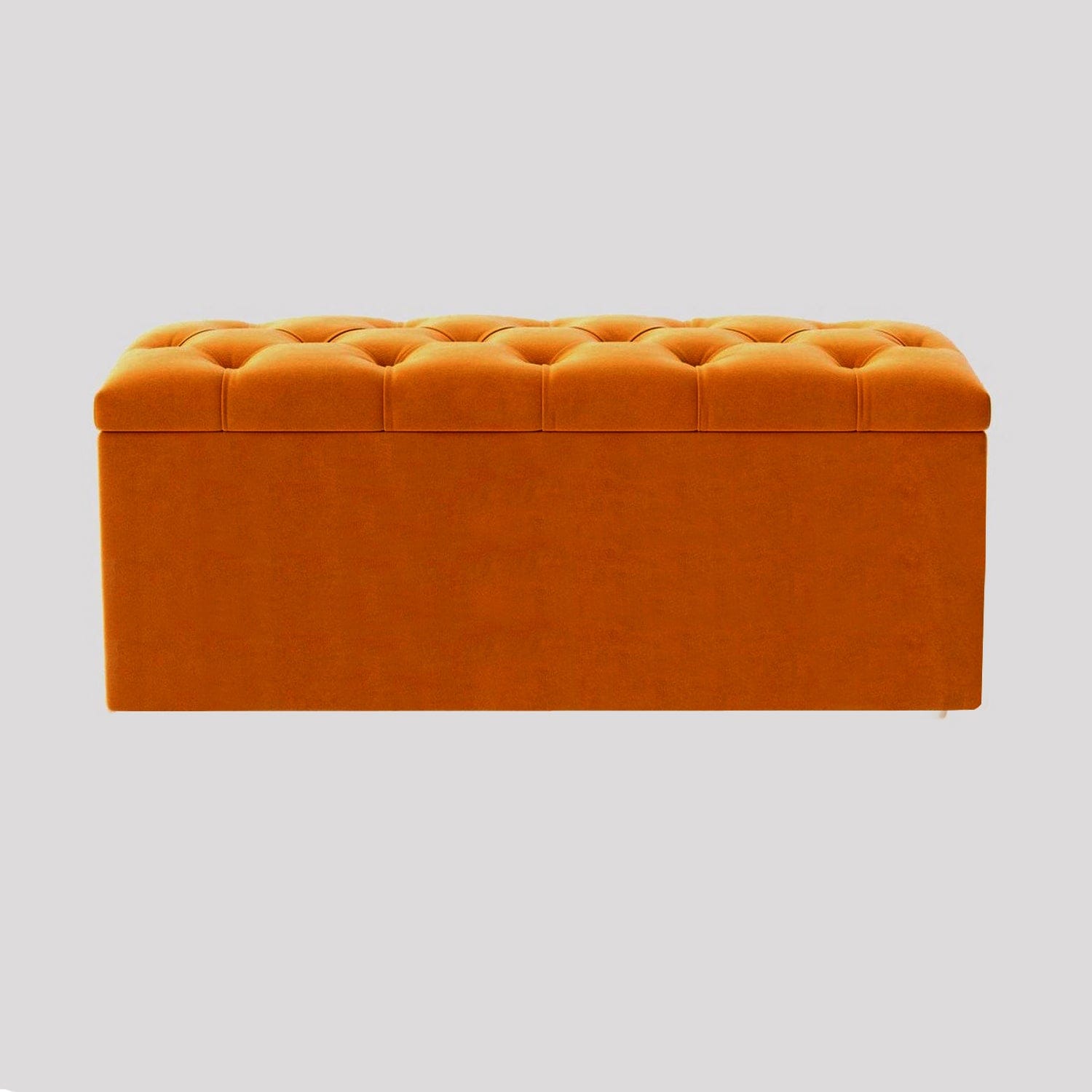 90cm Luna Chesterfield Ottoman Storage Box - Burnt Orange Plush Velvet Upholstered Blanket Box