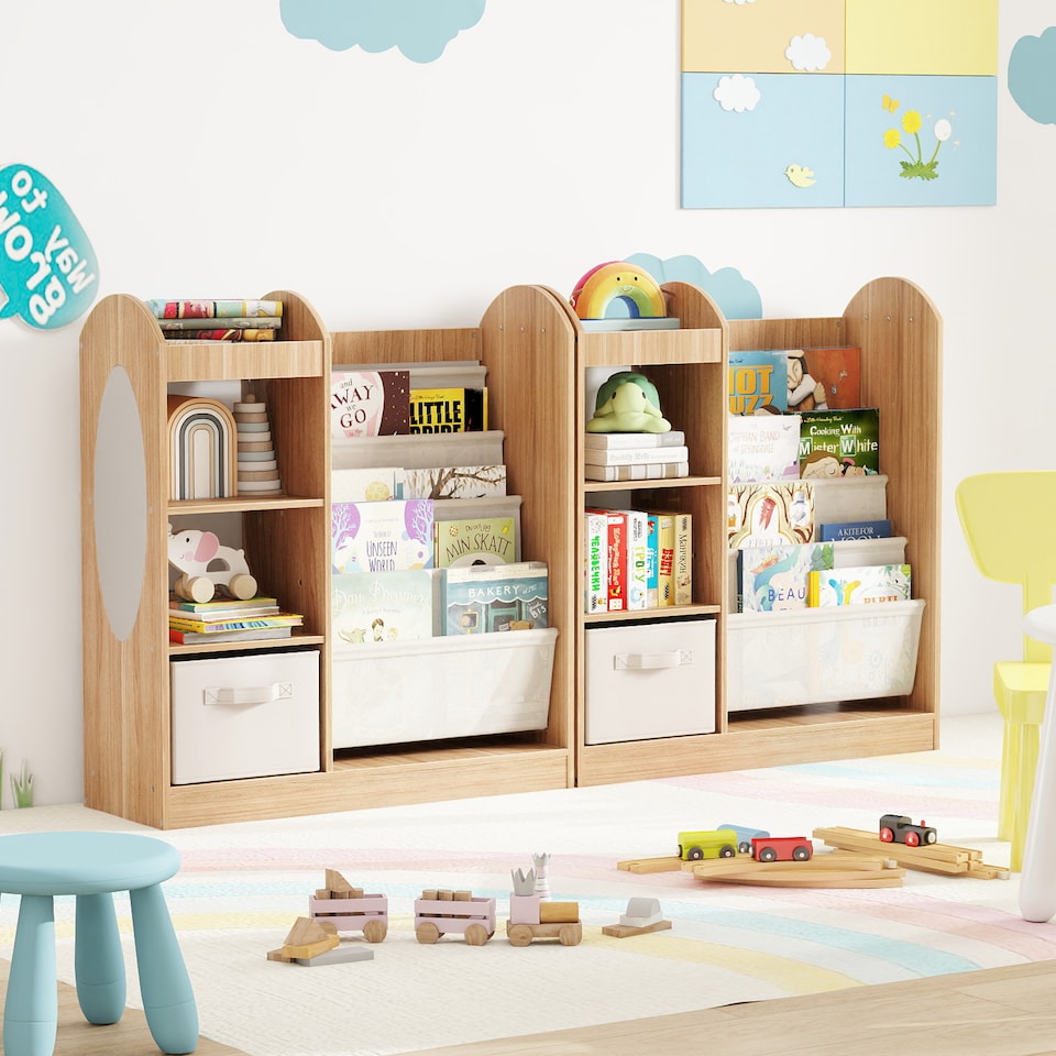 image 1 of COSTWAY Kids Bookshelf Mirror Toy Storage Organizer with Full-Length