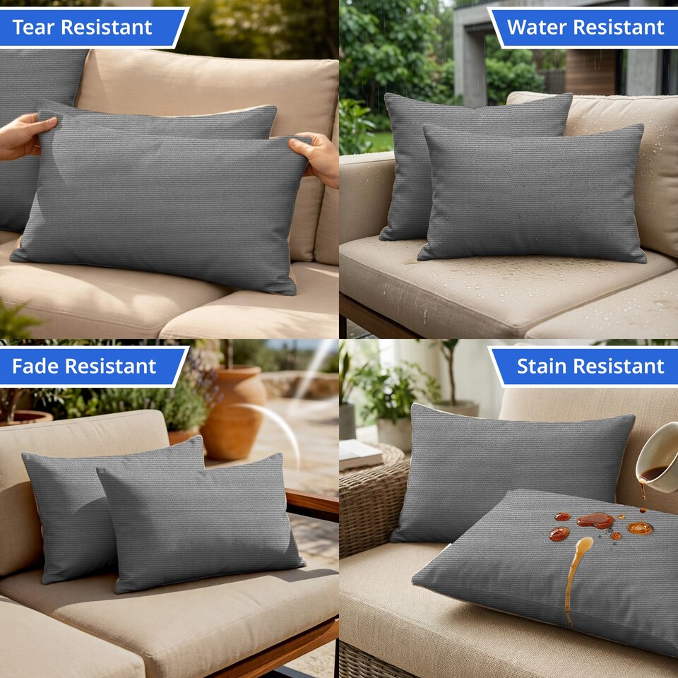 image 1 of Covers&All Sunbrella Lumbar Pillows Set of 2, Rectangle 12 in x 24 in, Canvas Granite