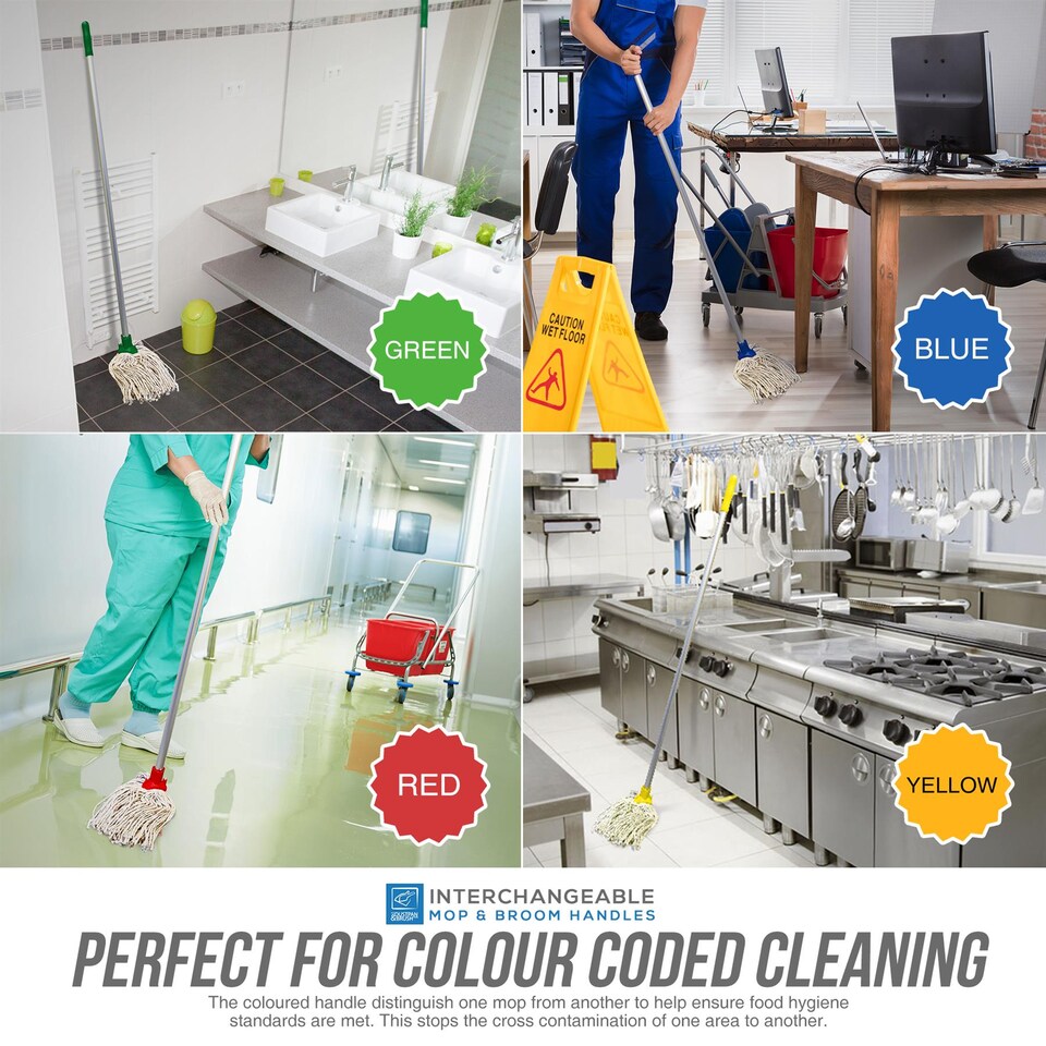 image 1 of Colour-Coded Aluminium Mop & Broom Handle 120cm Universal Screw Fit