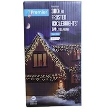 300 LED 7.5m Premier Christmas Outdoor 8 Function Icicle Lights in Warm White