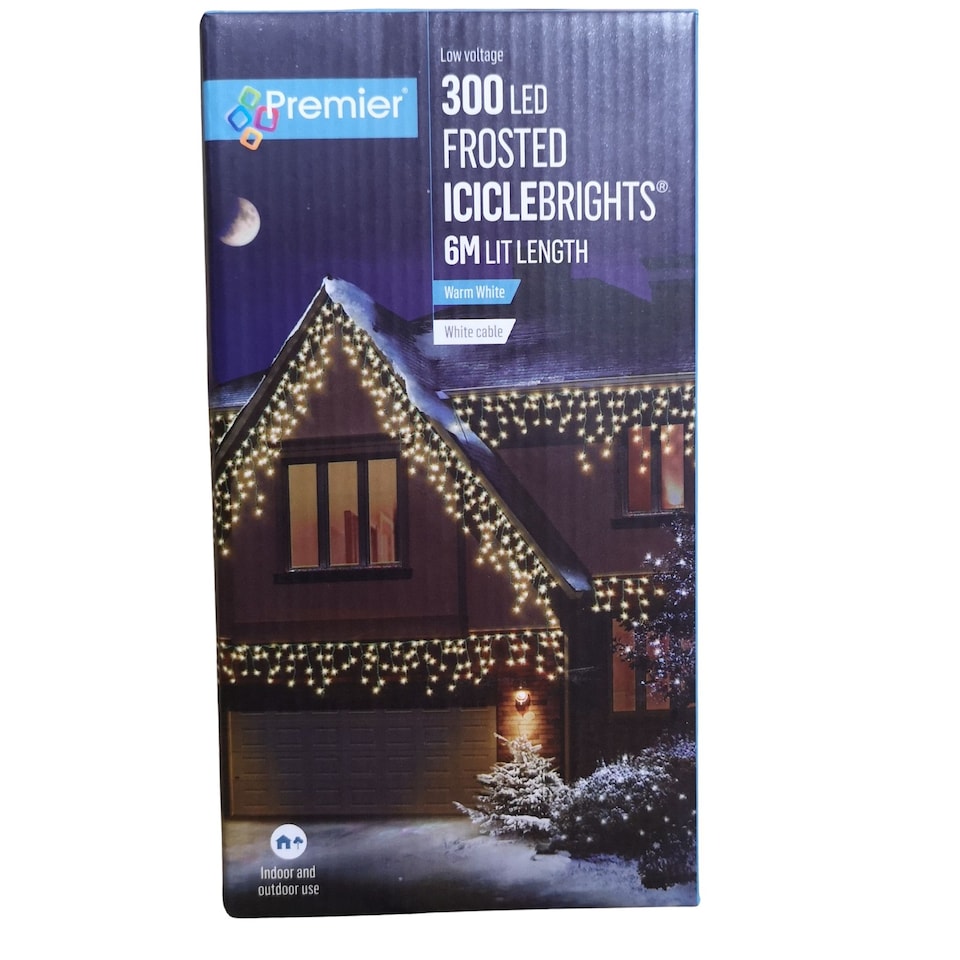 image 1 of 300 LED 7.5m Premier Christmas Outdoor 8 Function Icicle Lights in Warm White
