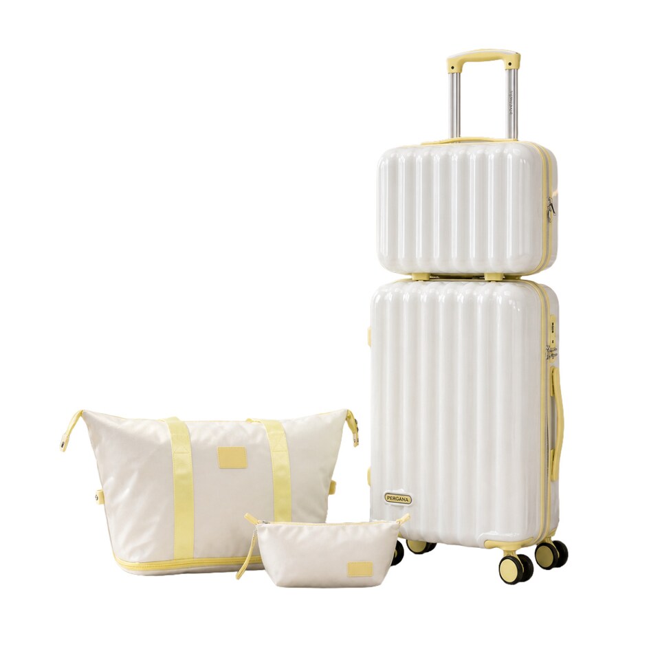 image 1 of Fergana Cabin Polycarbonate Luggage Set Carry On Spinner Suitcase TSA Lock Travel Set White