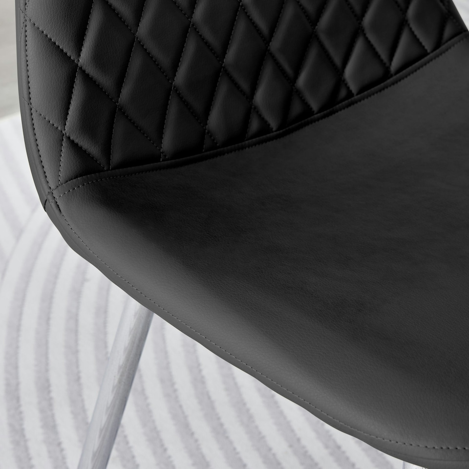 image 1 of Furniturebox 2x Corona Silver Leg Black Faux Leather Dining Chair