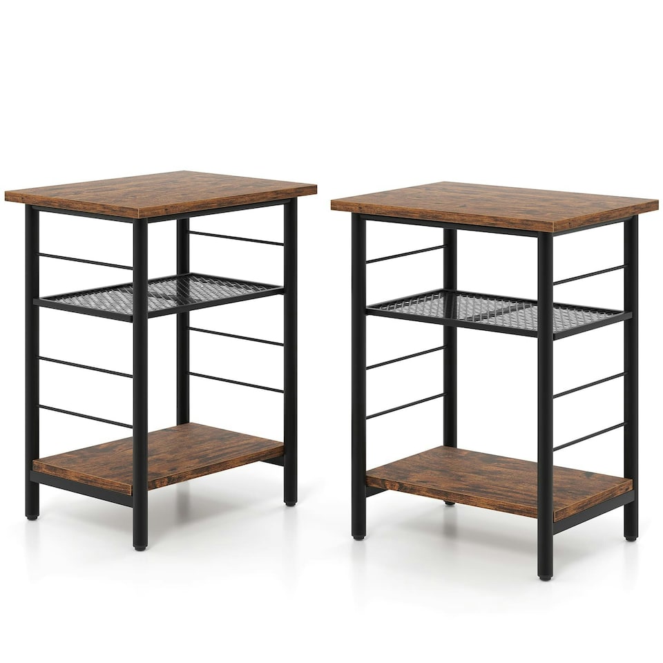 image 1 of COSTWAY 2PCS End Table Height Adjustable 3-Tier Side Table Brown