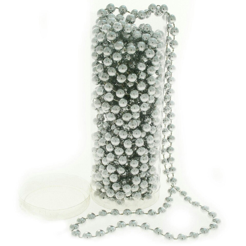 image 1 of Silver Shiny Christmas Bead Chain Metallic Beaded Garland Artificial Pearls Tinsel For Christmas Tree Hanging Decorations