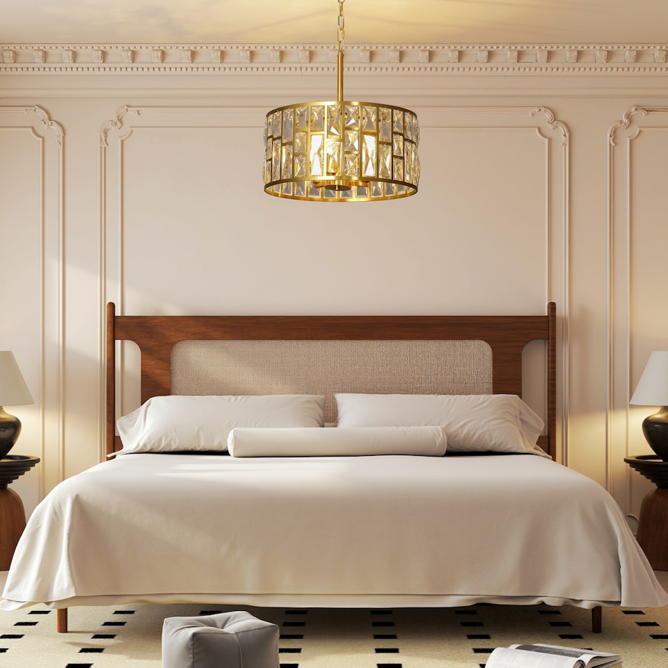 image 1 of HOMCOM Modern Flush Mount Ceiling Light, Crystal Chandelier for Living Room | Gold