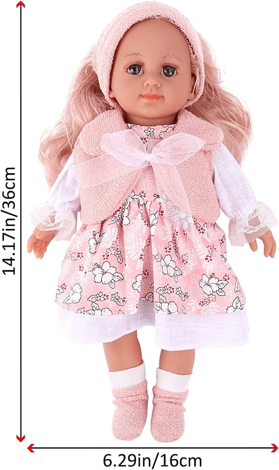 image 1 of Baby Doll Dress-Up Set with Clothes and Hair Accessories – 36cm Soft Body Doll