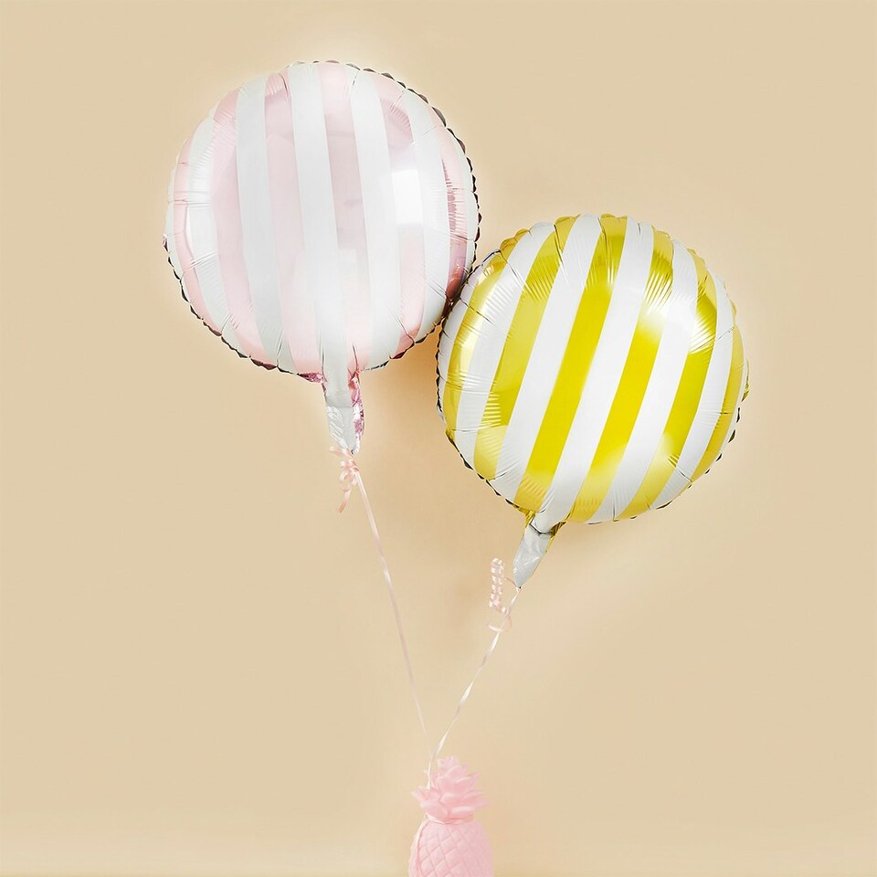 image 1 of Pink & Yellow Stripe 18" Foil Party Balloons - Pack of 2