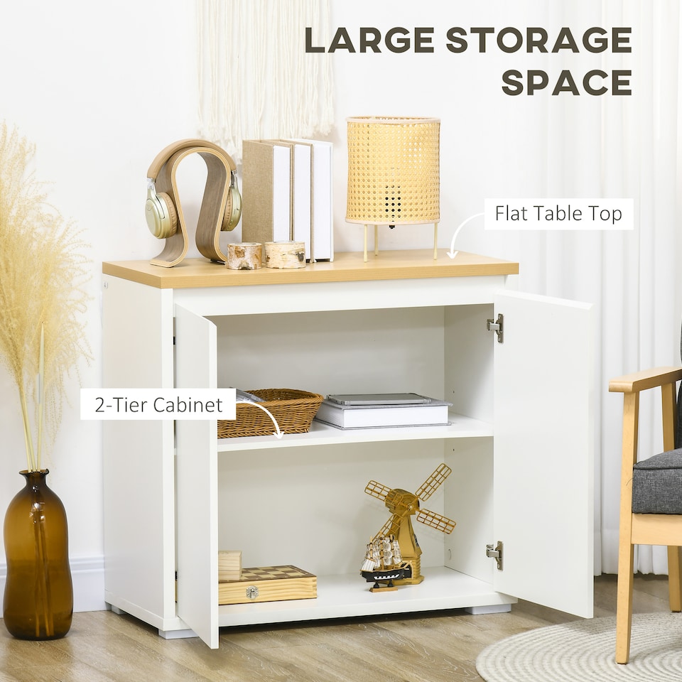 image 1 of HOMCOM Sideboard Living Room Cabinet with Double Door Cabinet Adjustable Shelf | White | White